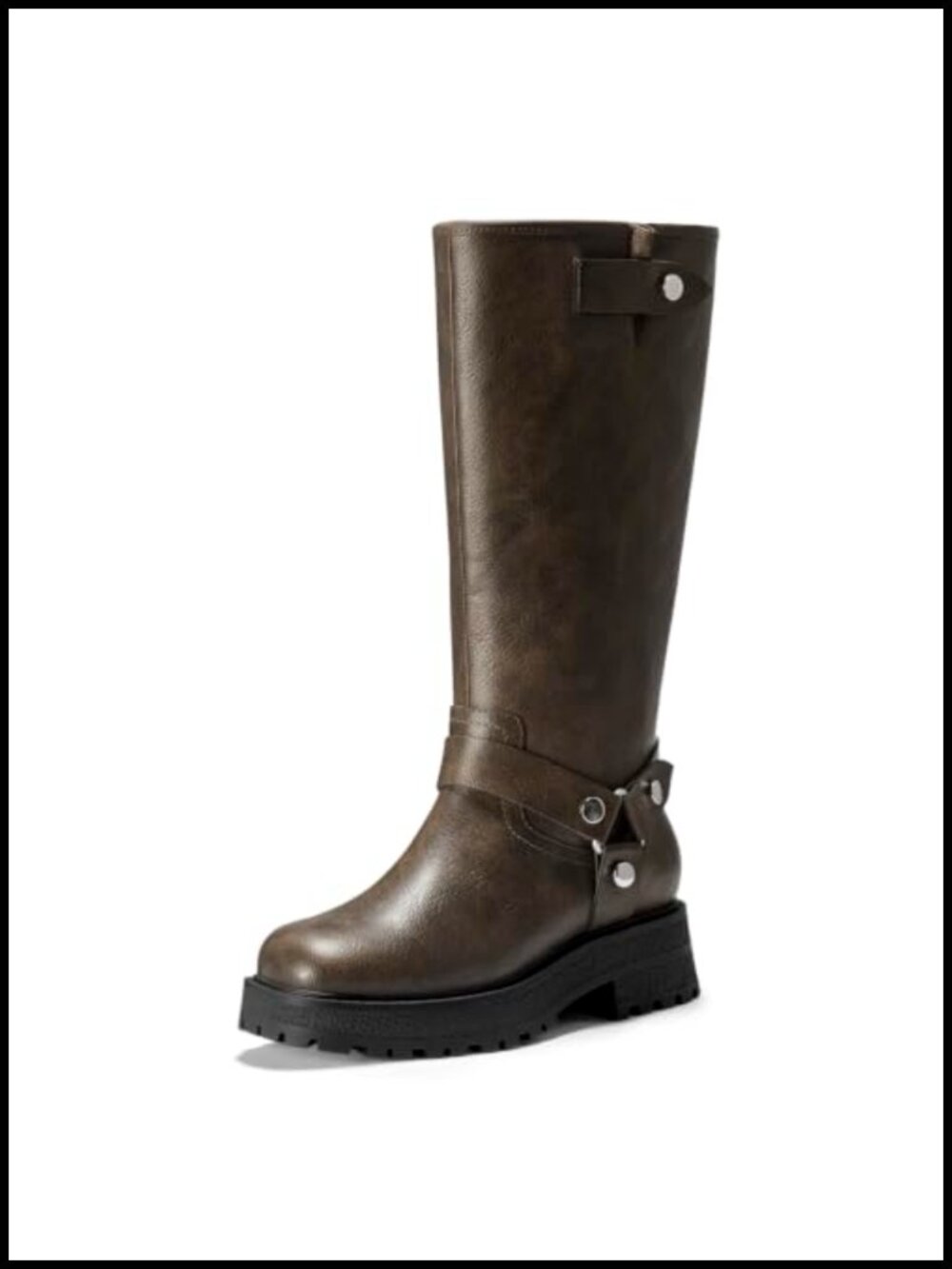 Faux Suede Knee High Boots Wide Calf Block Heel Moto Slip On